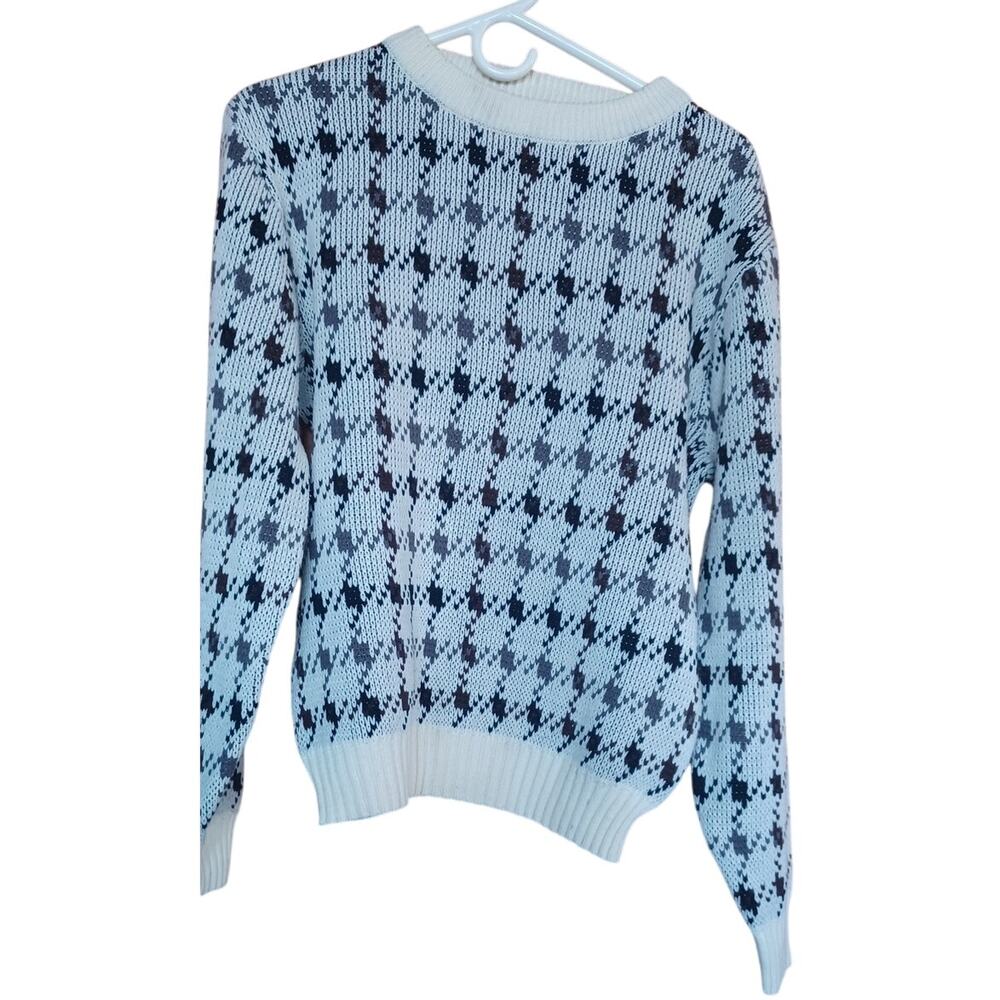 VTG 90s Hemingway Point Grandpa Sweater Mens Brown/White Geometric Knit Medium